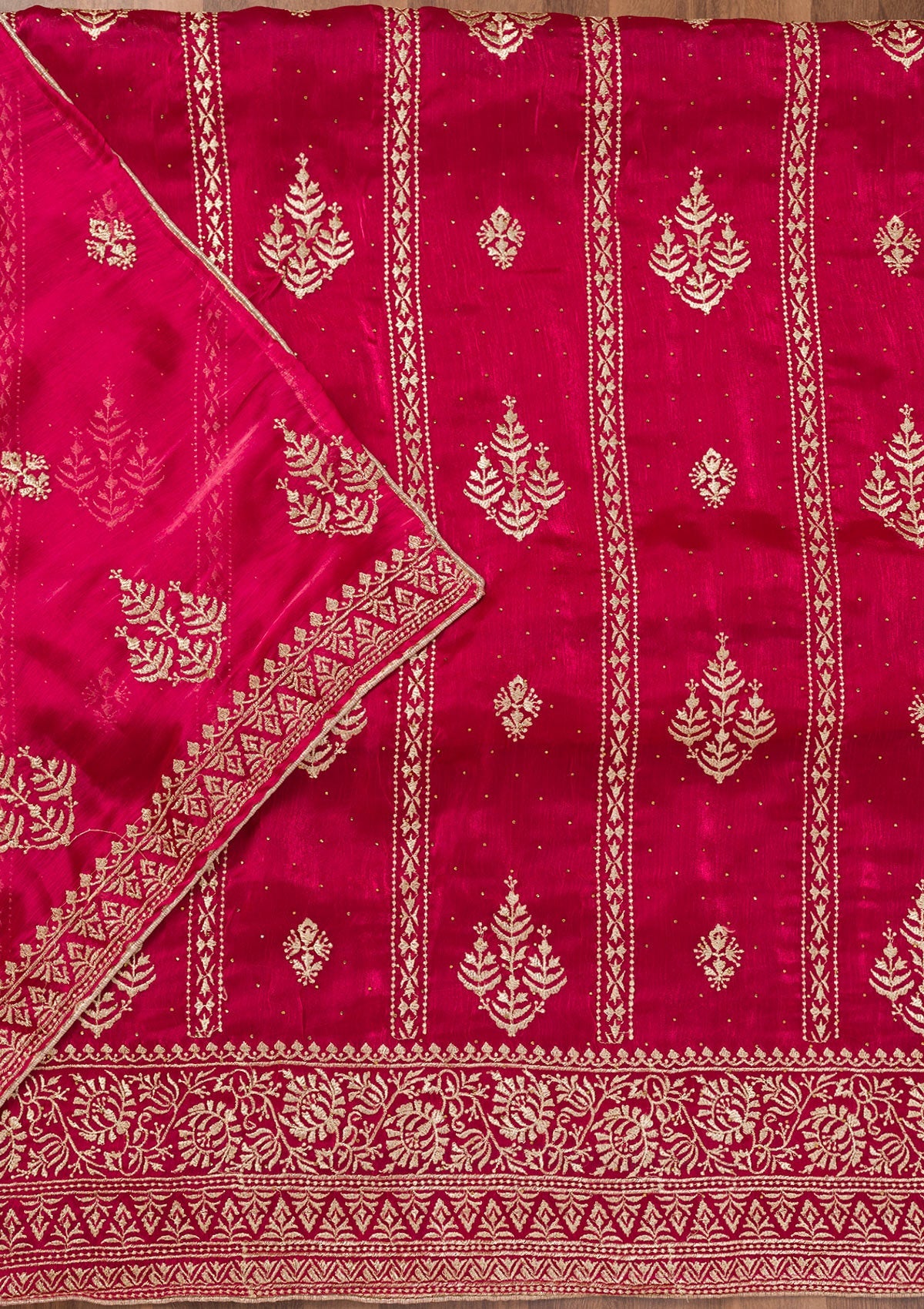 Rani Pink Zariwork Semi Crepe Unstitched Salwar Suit