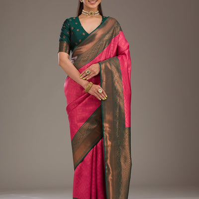Rani Pink Zariwork Soft Silk Saree