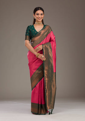 Rani Pink Zariwork Soft Silk Saree