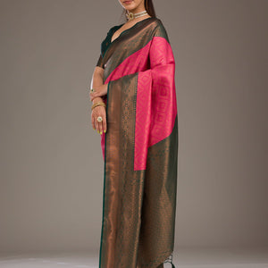 Rani Pink Zariwork Soft Silk Saree