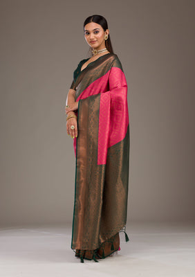 Rani Pink Zariwork Soft Silk Saree