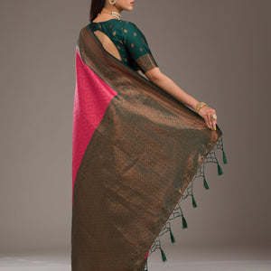 Rani Pink Zariwork Soft Silk Saree