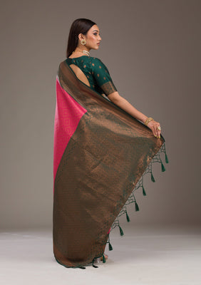 Rani Pink Zariwork Soft Silk Saree