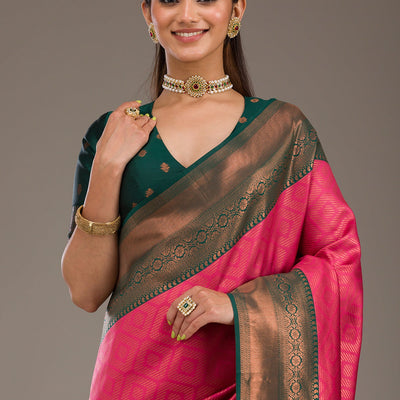 Rani Pink Zariwork Soft Silk Saree