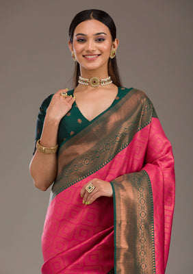 Rani Pink Zariwork Soft Silk Saree