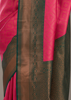 Rani Pink Zariwork Soft Silk Saree