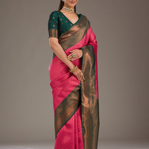 Rani Pink Zariwork Soft Silk Saree