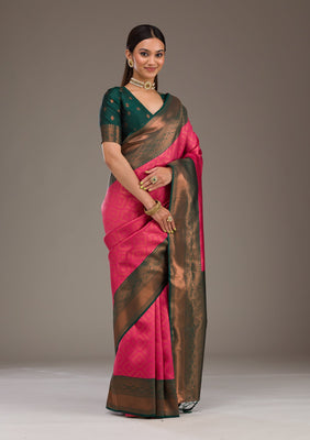 Rani Pink Zariwork Soft Silk Saree