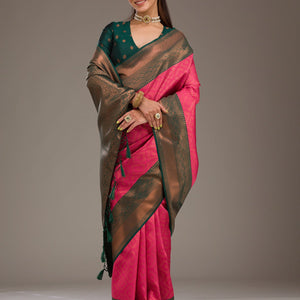 Rani Pink Zariwork Soft Silk Saree