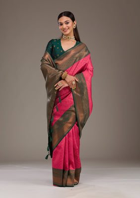 Rani Pink Zariwork Soft Silk Saree