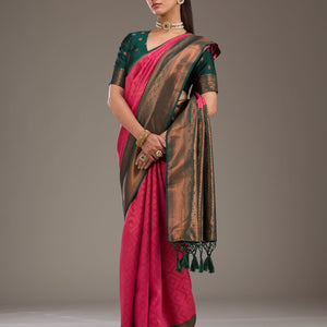 Rani Pink Zariwork Soft Silk Saree