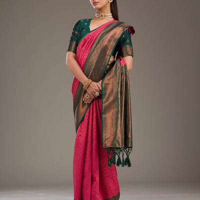 Rani Pink Zariwork Soft Silk Saree