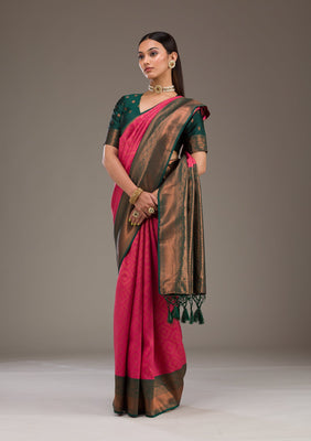 Rani Pink Zariwork Soft Silk Saree