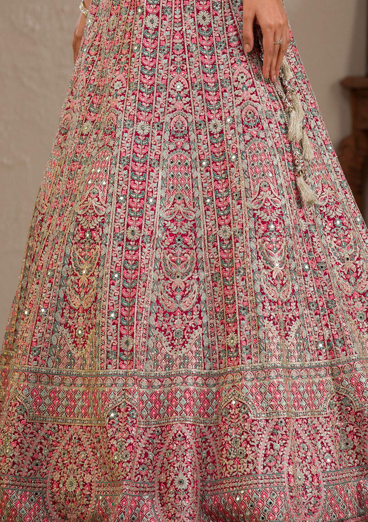 Rani Pink Zariwork Tissue Readymade Lehenga