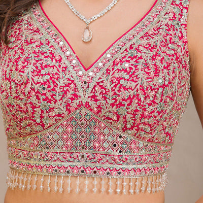 Rani Pink Zariwork Tissue Readymade Lehenga