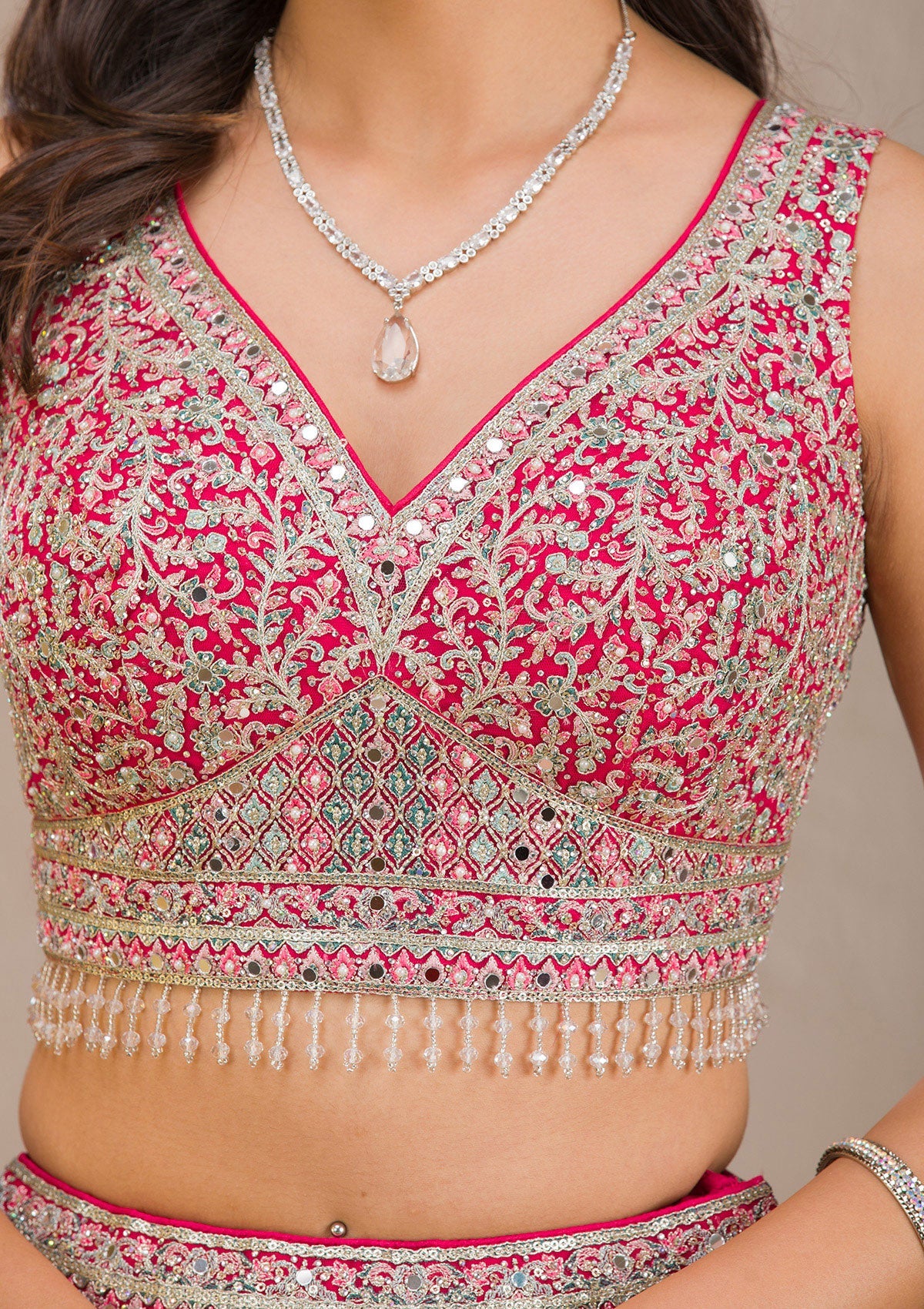 Rani Pink Zariwork Tissue Readymade Lehenga