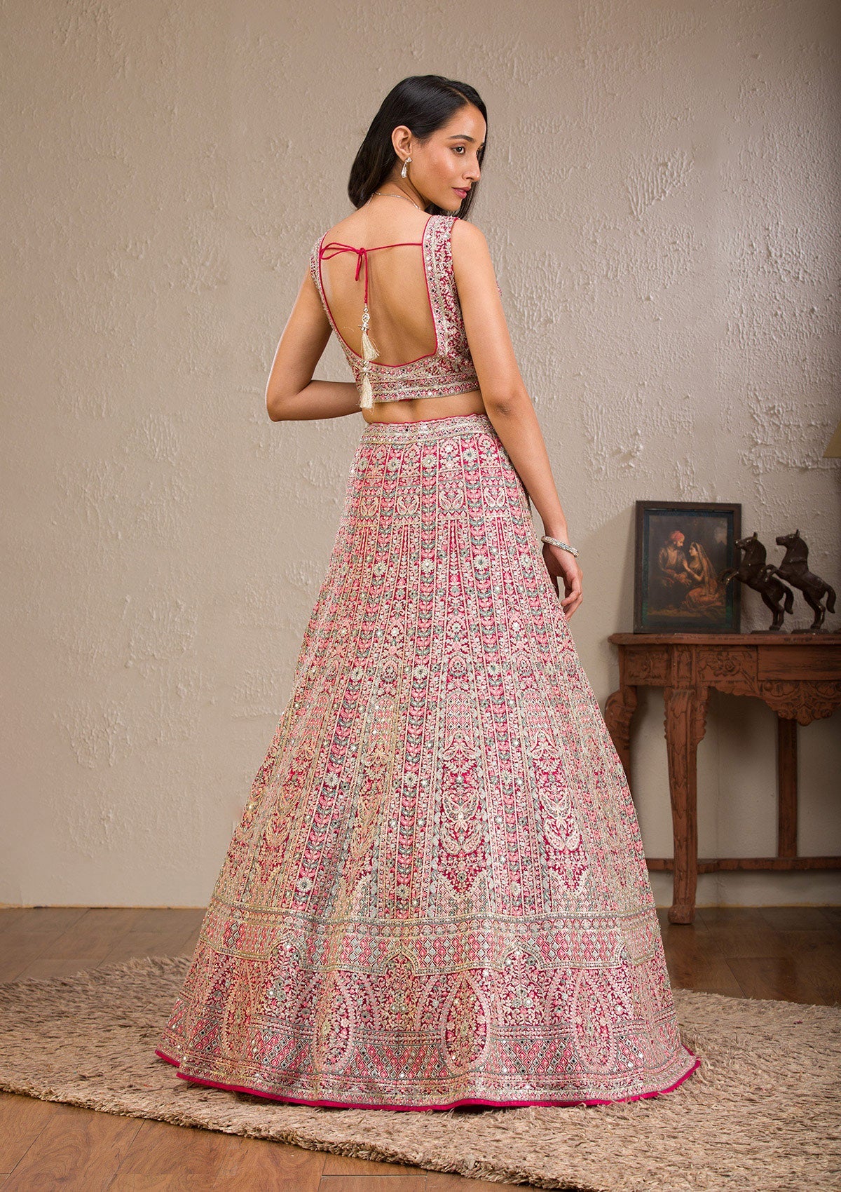 Rani Pink Zariwork Tissue Readymade Lehenga