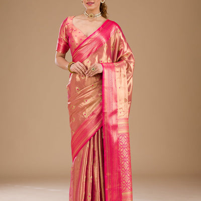 Rani Pink Zariwork Tissue Saree