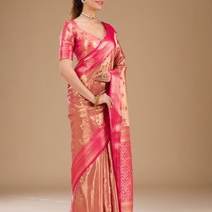 Rani Pink Zariwork Tissue Saree