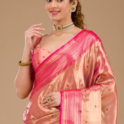 Rani Pink Zariwork Tissue Saree