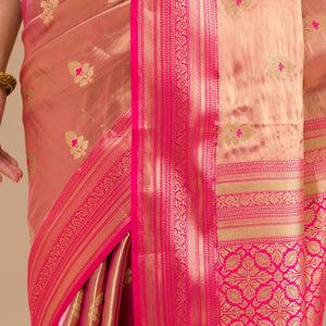 Rani Pink Zariwork Tissue Saree