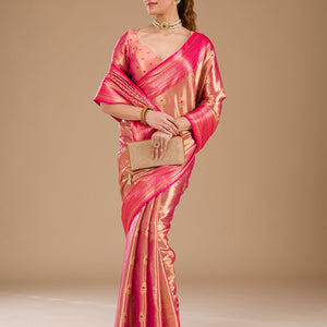 Rani Pink Zariwork Tissue Saree