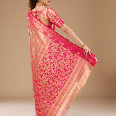 Rani Pink Zariwork Tissue Saree