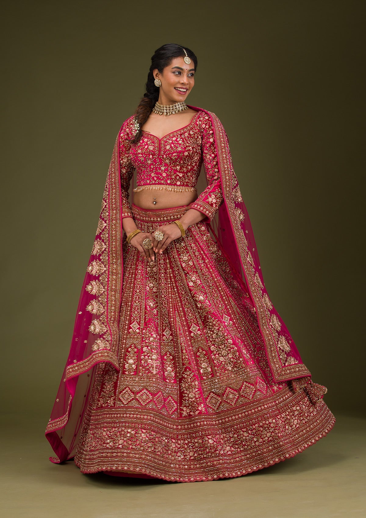 Rani Pink Zariwork Velvet Readymade Lehenga