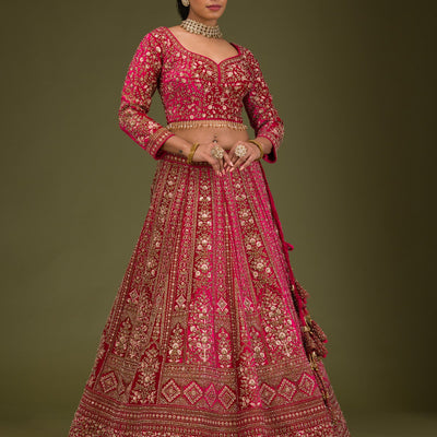 Rani Pink Zariwork Velvet Readymade Lehenga