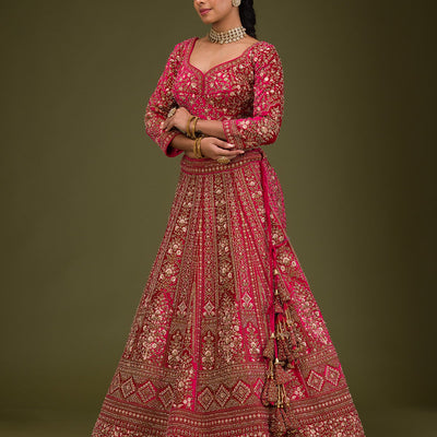 Rani Pink Zariwork Velvet Readymade Lehenga