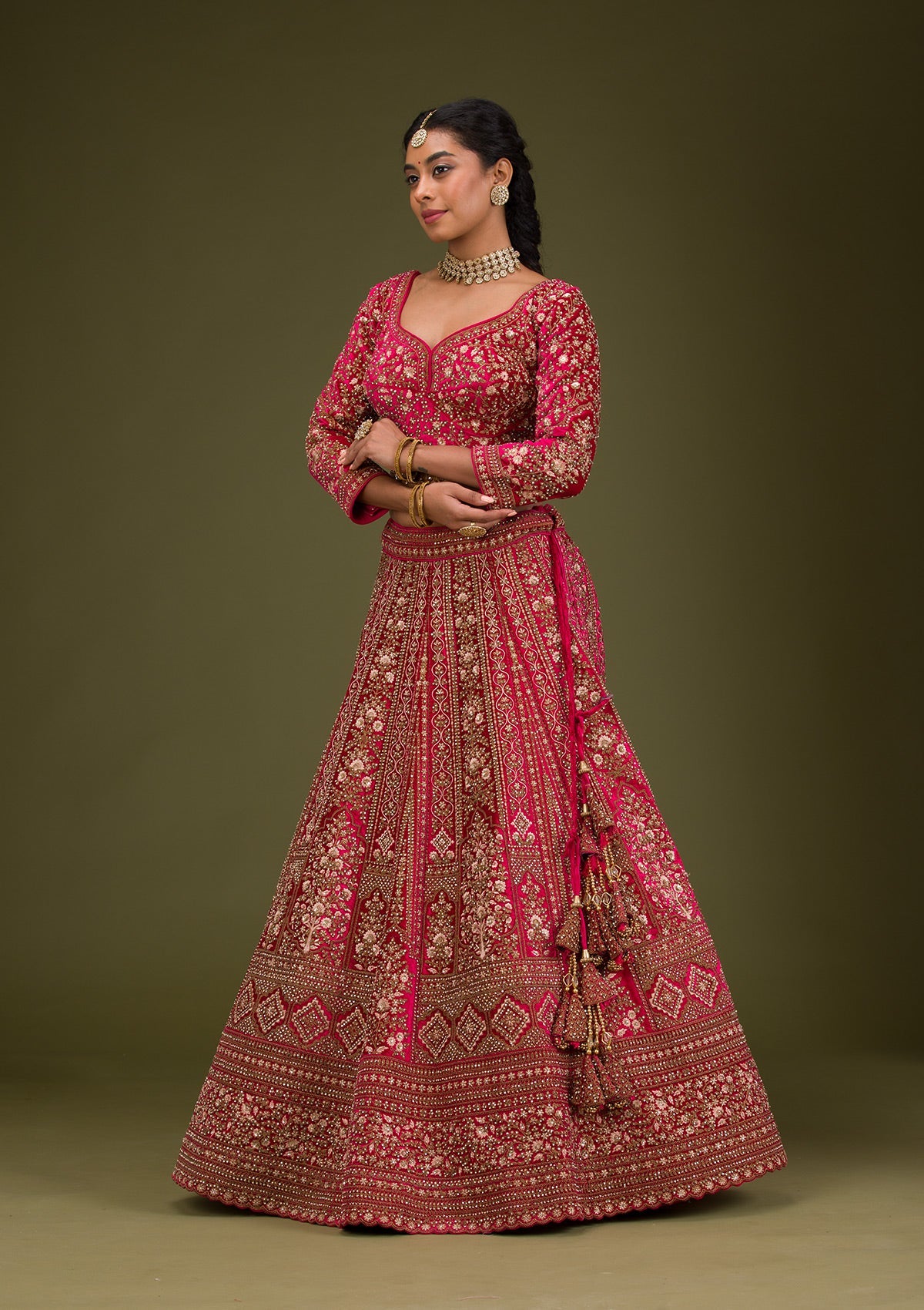 Rani Pink Zariwork Velvet Readymade Lehenga