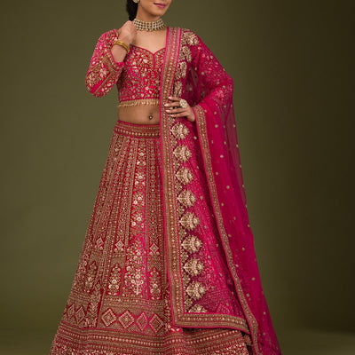 Rani Pink Zariwork Velvet Readymade Lehenga