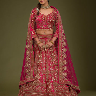 Rani Pink Zariwork Velvet Readymade Lehenga