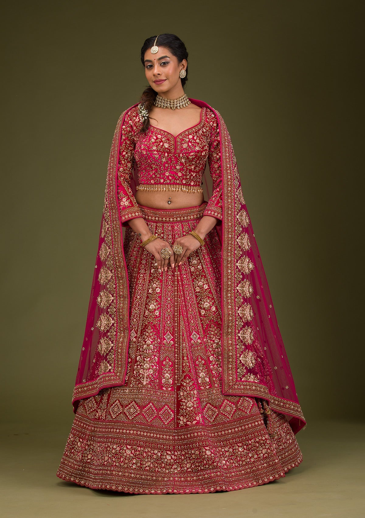 Rani Pink Zariwork Velvet Readymade Lehenga