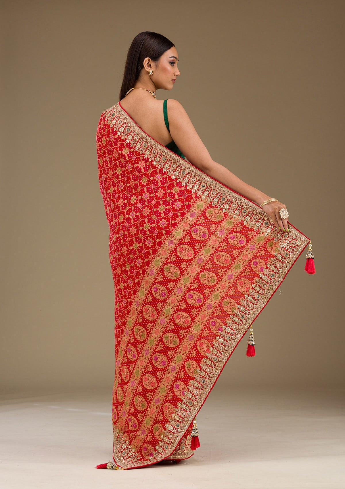 Red Gotapatti Chiffon Saree
