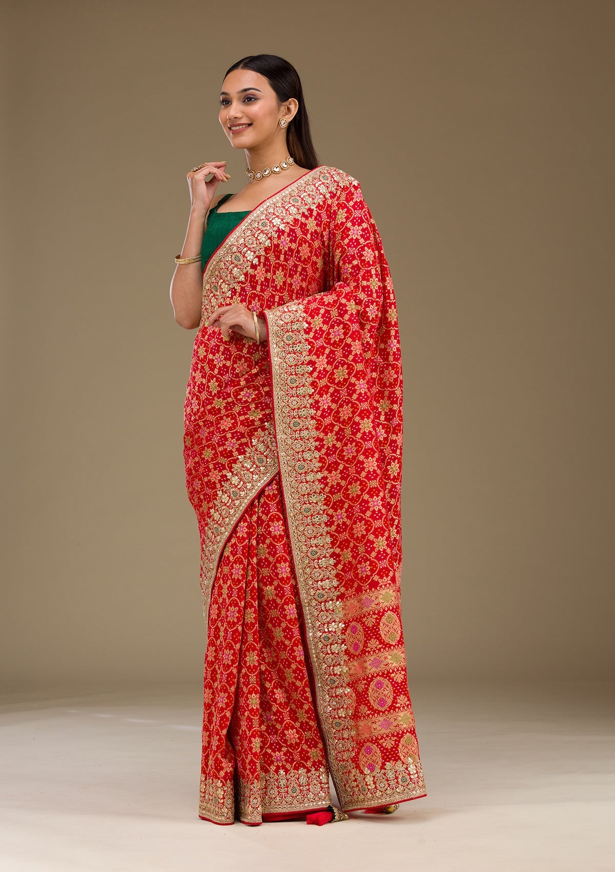 Red Gotapatti Chiffon Saree