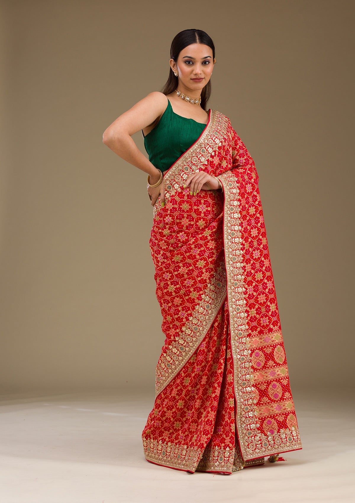 Red Gotapatti Chiffon Saree