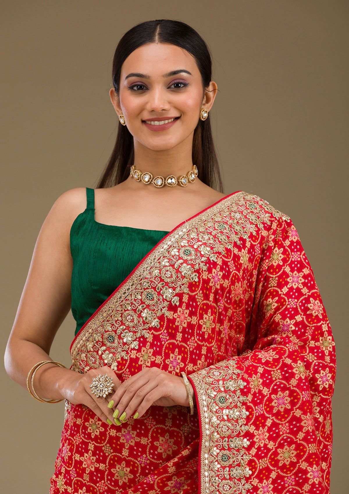 Red Gotapatti Chiffon Saree