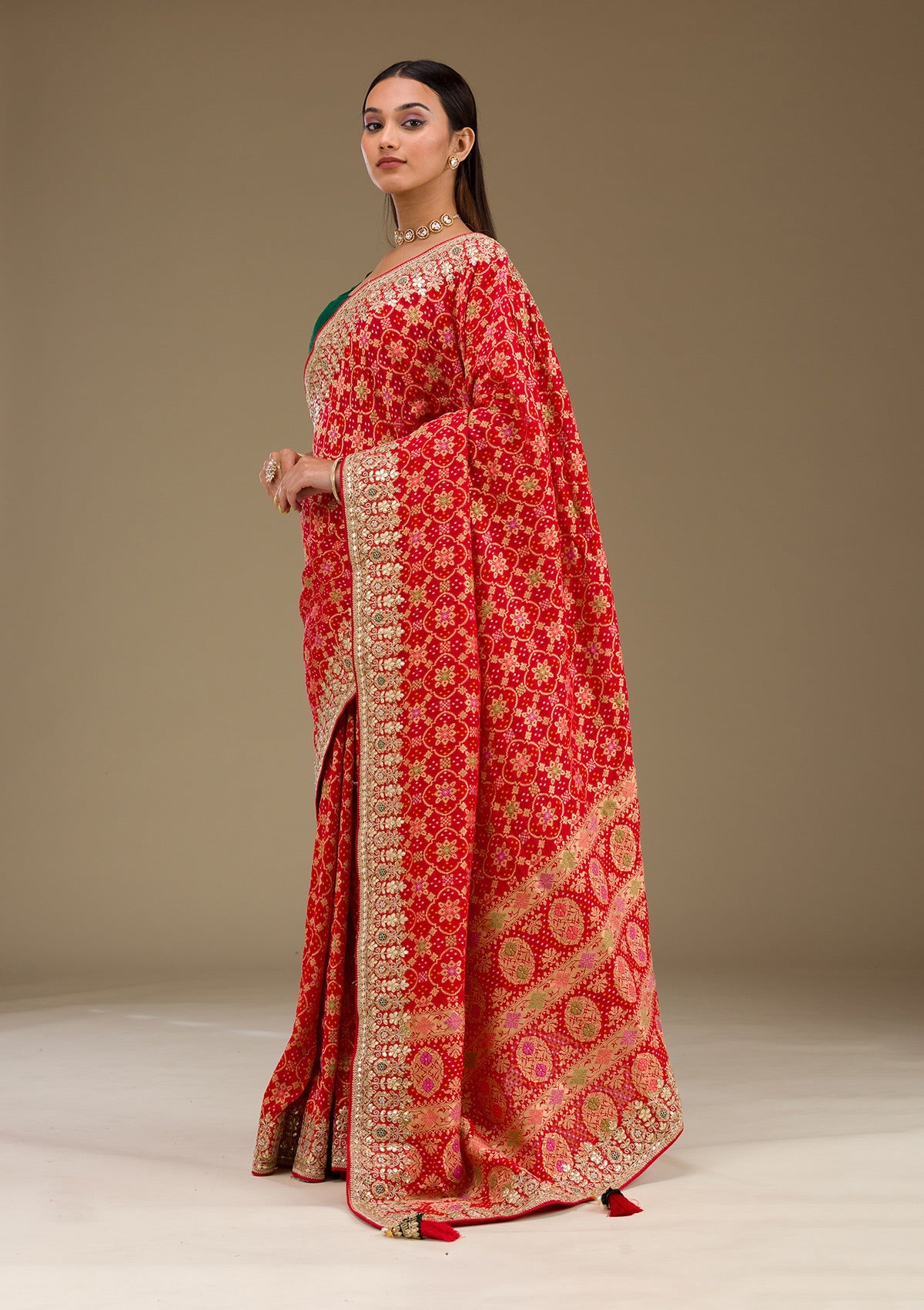 Red Gotapatti Chiffon Saree