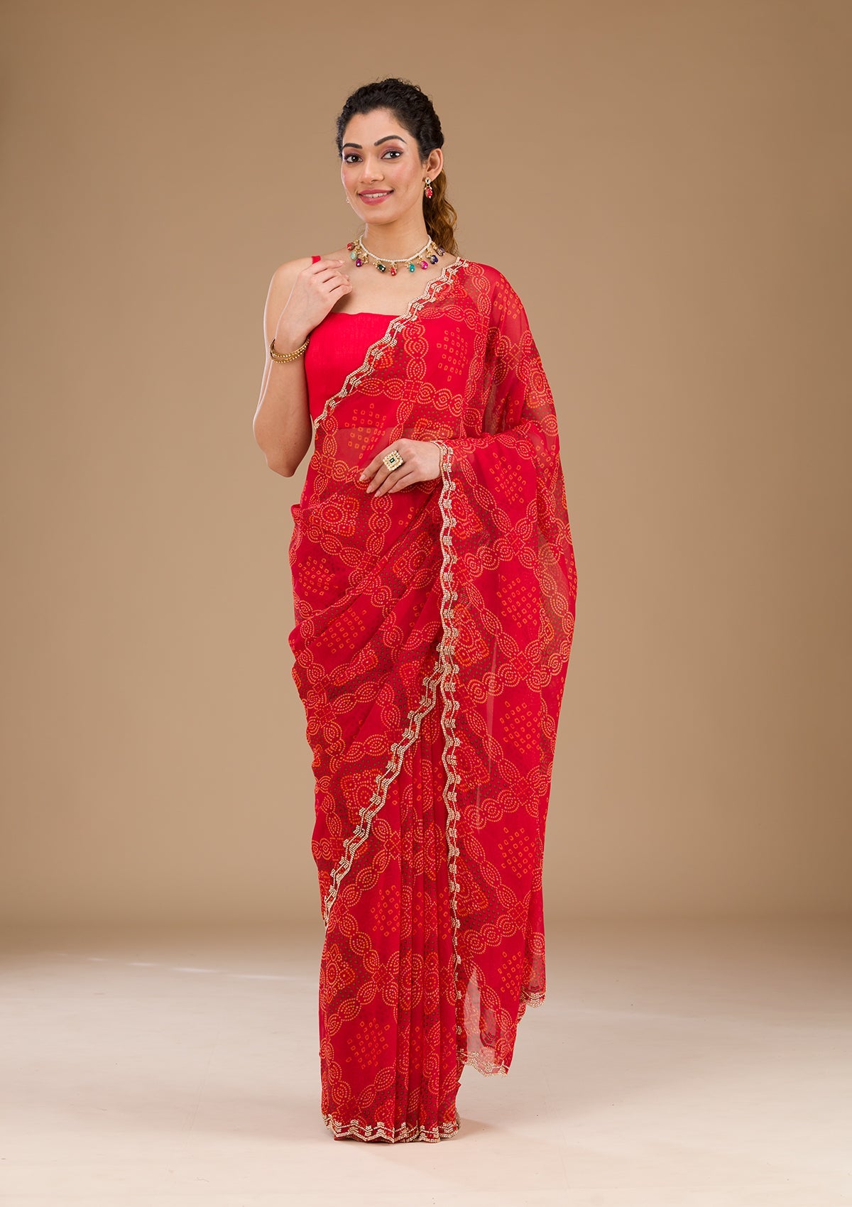 Red Printed Georgette Saree