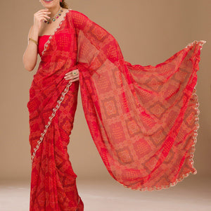 Red Printed Georgette Saree