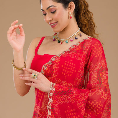 Red Printed Georgette Saree