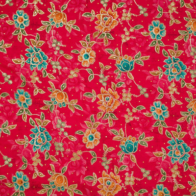Red Printed Semi Crepe Unstitched Salwar Suit