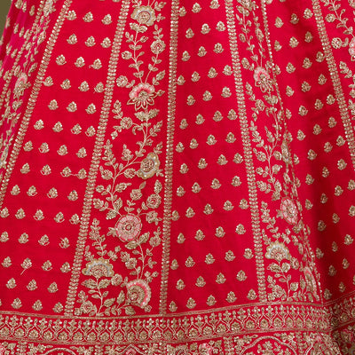 Red Zardosi Raw Silk Readymade Lehenga