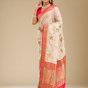 Beige Zariwork Banarasi Silk Saree