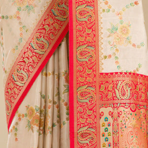 Beige Zariwork Banarasi Silk Saree