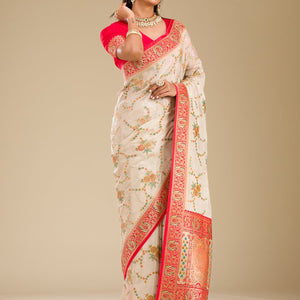 Beige Zariwork Banarasi Silk Saree