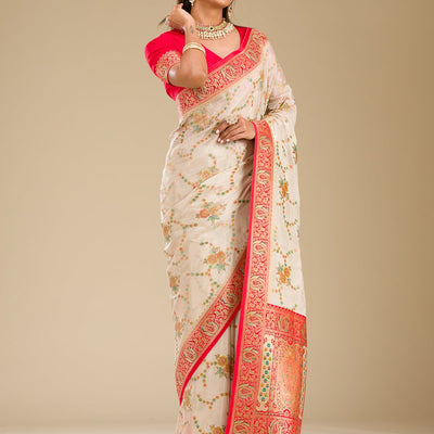 Beige Zariwork Banarasi Silk Saree