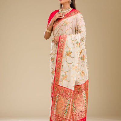 Beige Zariwork Banarasi Silk Saree