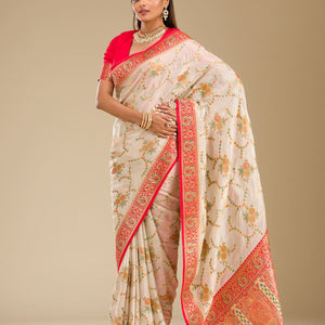 Beige Zariwork Banarasi Silk Saree